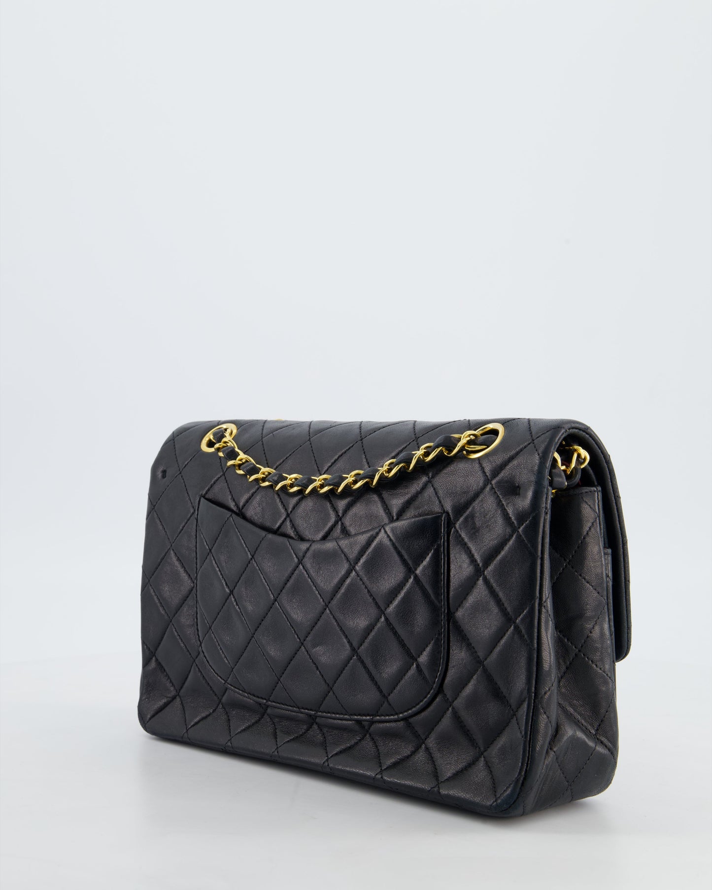 Chanel   Medium Black Classic Double Flap Bag in Lambskin Leather with 24K Gold Hardware