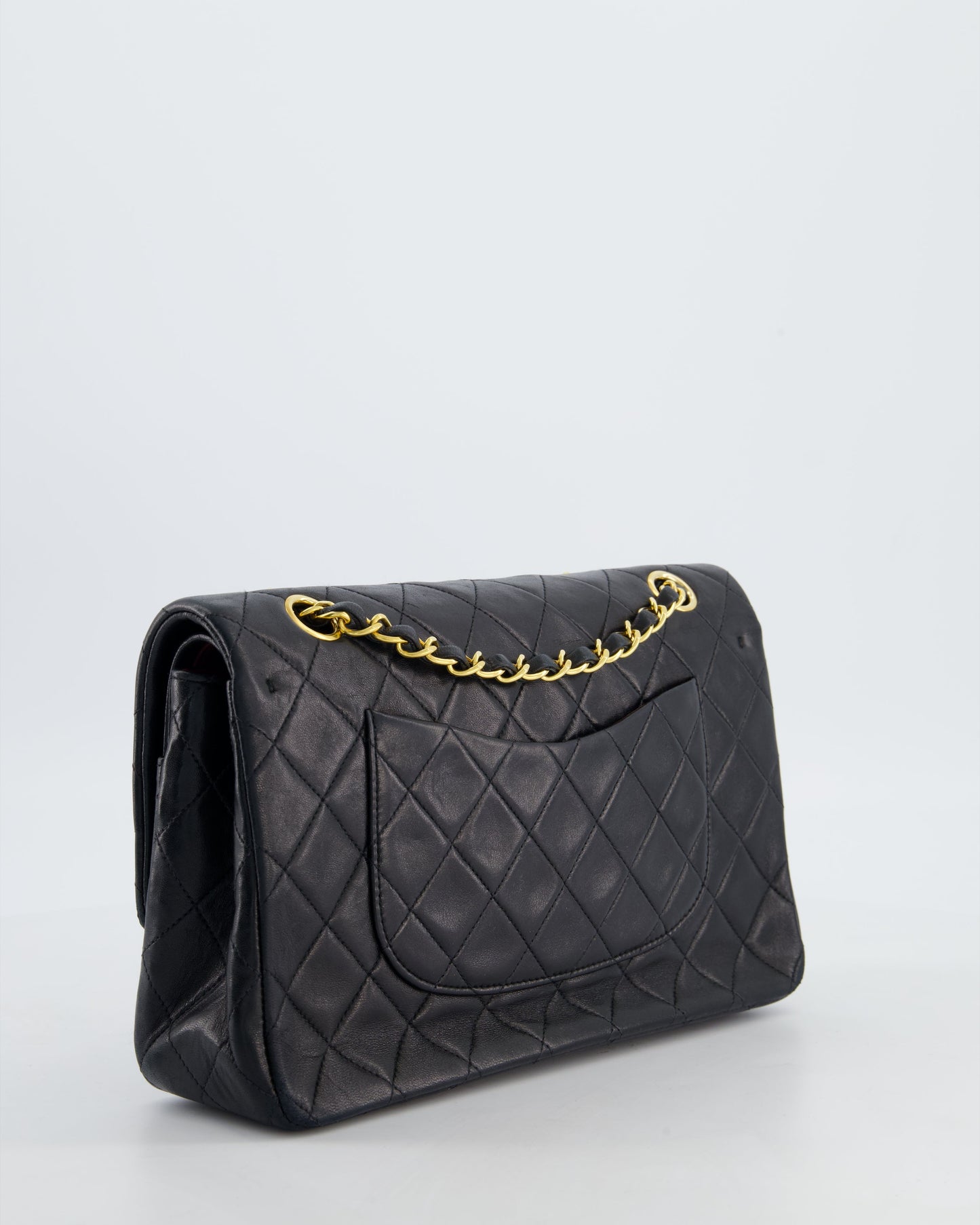 Chanel   Medium Black Classic Double Flap Bag in Lambskin Leather with 24K Gold Hardware