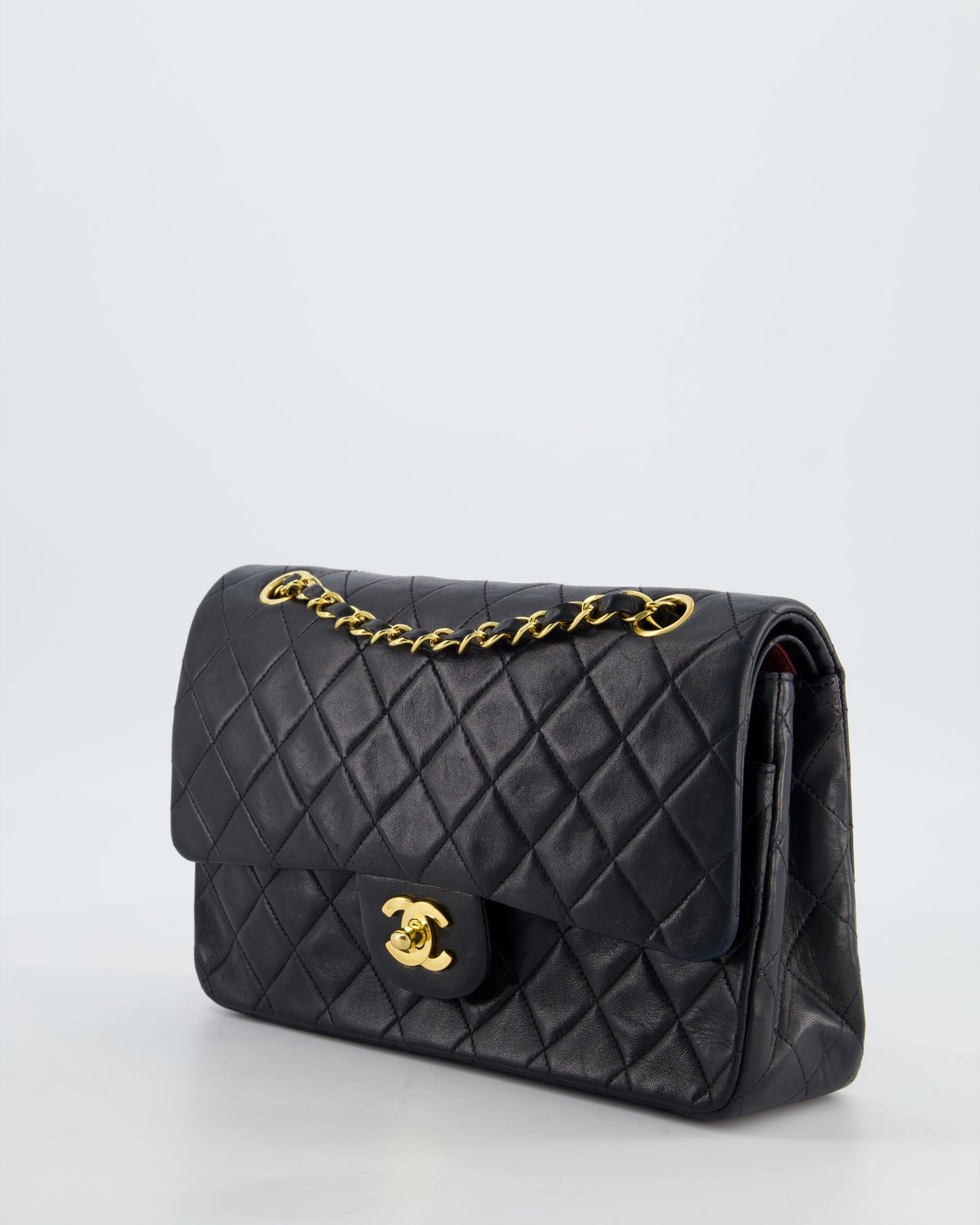 Chanel   Medium Black Classic Double Flap Bag in Lambskin Leather with 24K Gold Hardware
