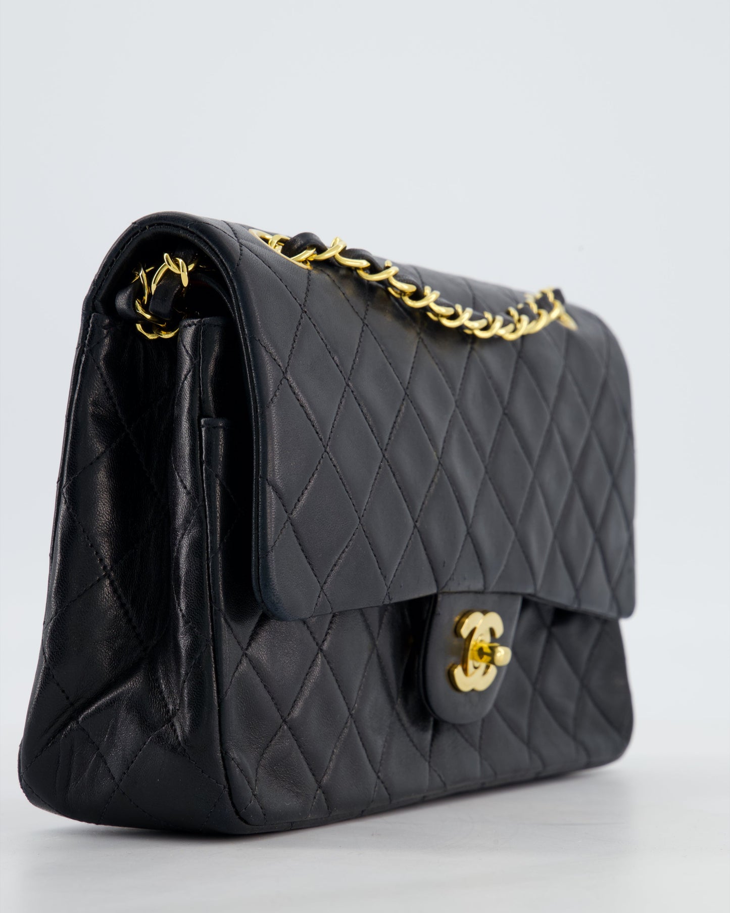 Chanel   Medium Black Classic Double Flap Bag in Lambskin Leather with 24K Gold Hardware