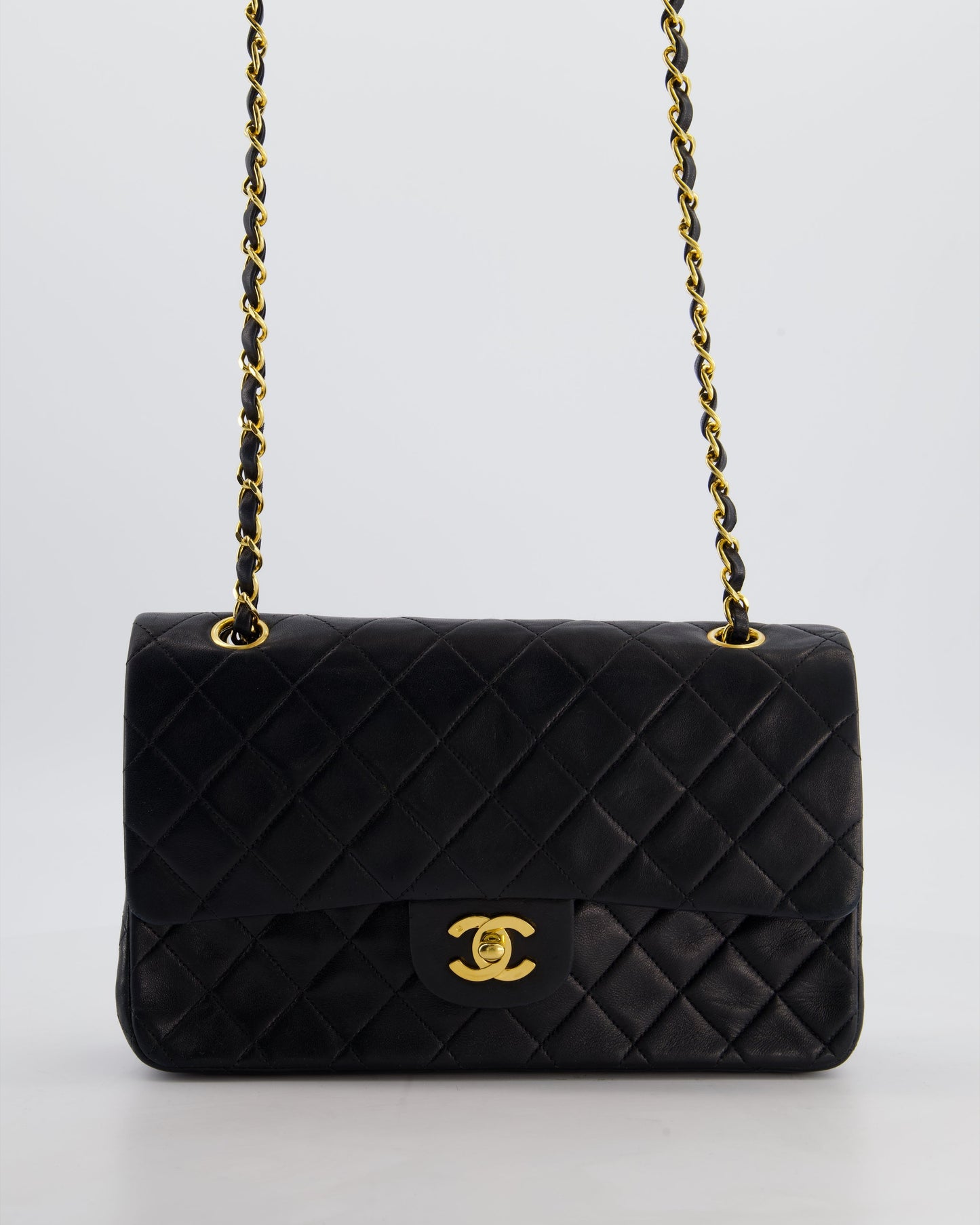 Chanel   Medium Black Classic Double Flap Bag in Lambskin Leather with 24K Gold Hardware