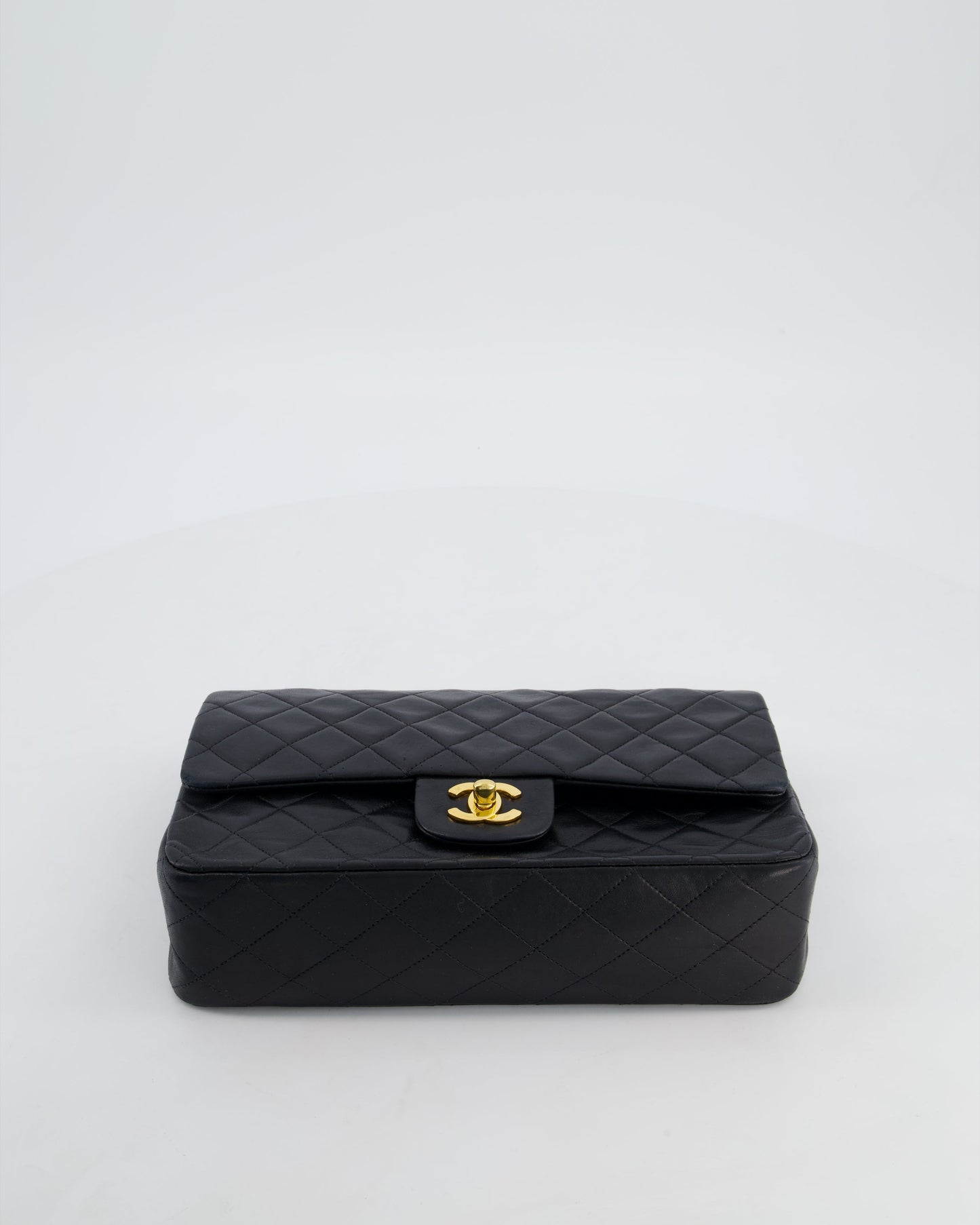 Chanel   Medium Black Classic Double Flap Bag in Lambskin Leather with 24K Gold Hardware