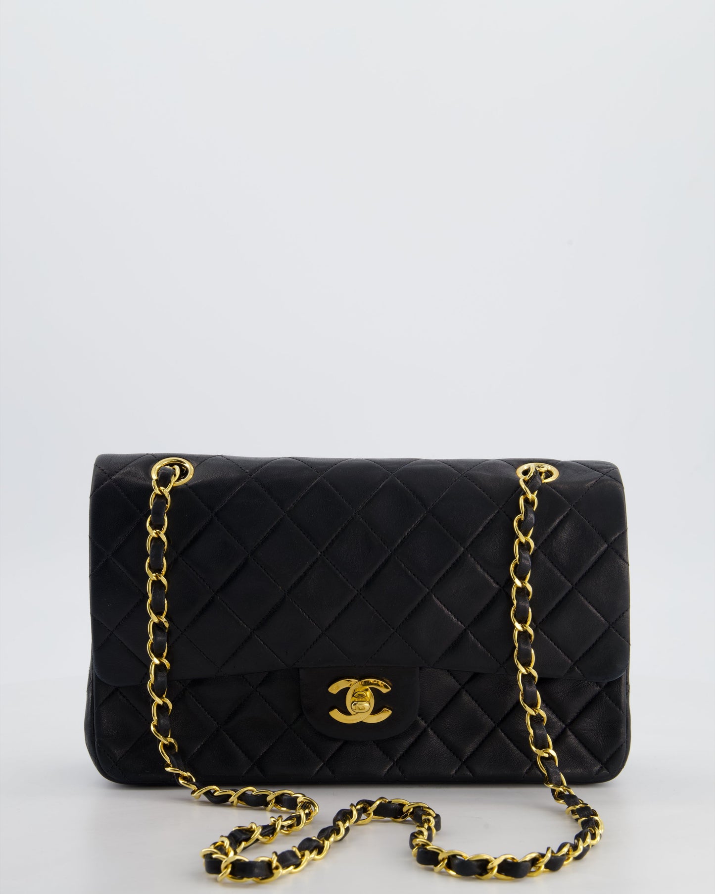 Chanel   Medium Black Classic Double Flap Bag in Lambskin Leather with 24K Gold Hardware