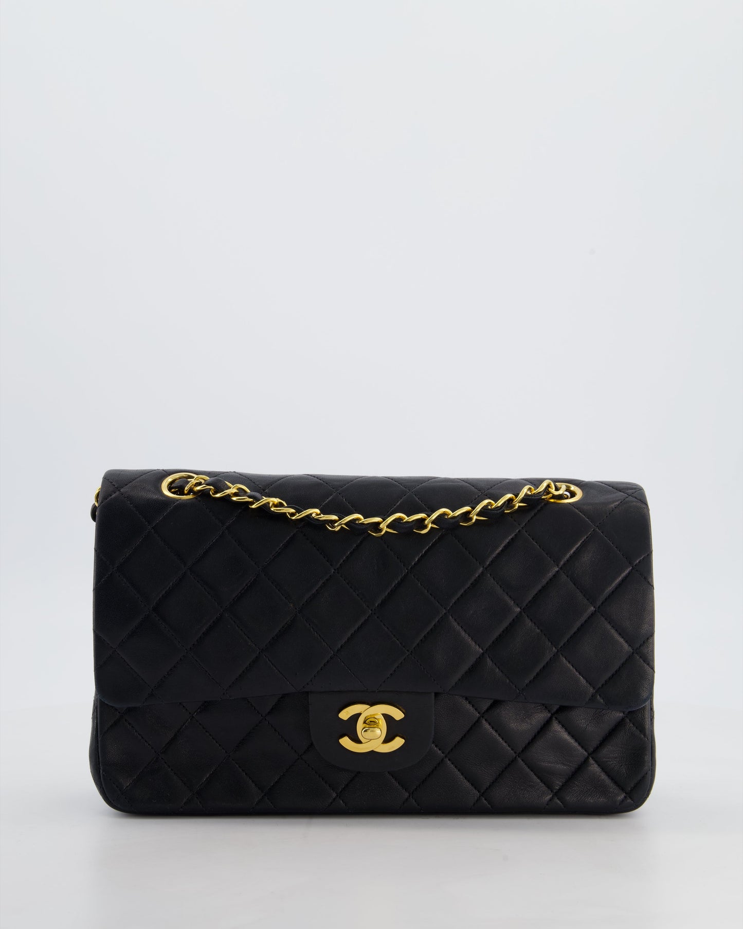 Chanel   Medium Black Classic Double Flap Bag in Lambskin Leather with 24K Gold Hardware