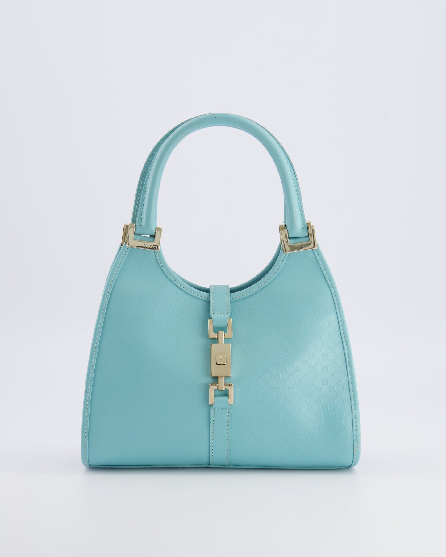 Gucci Baby Blue   GG Leather Small Jackie Bag with Champagne Gold Hardware