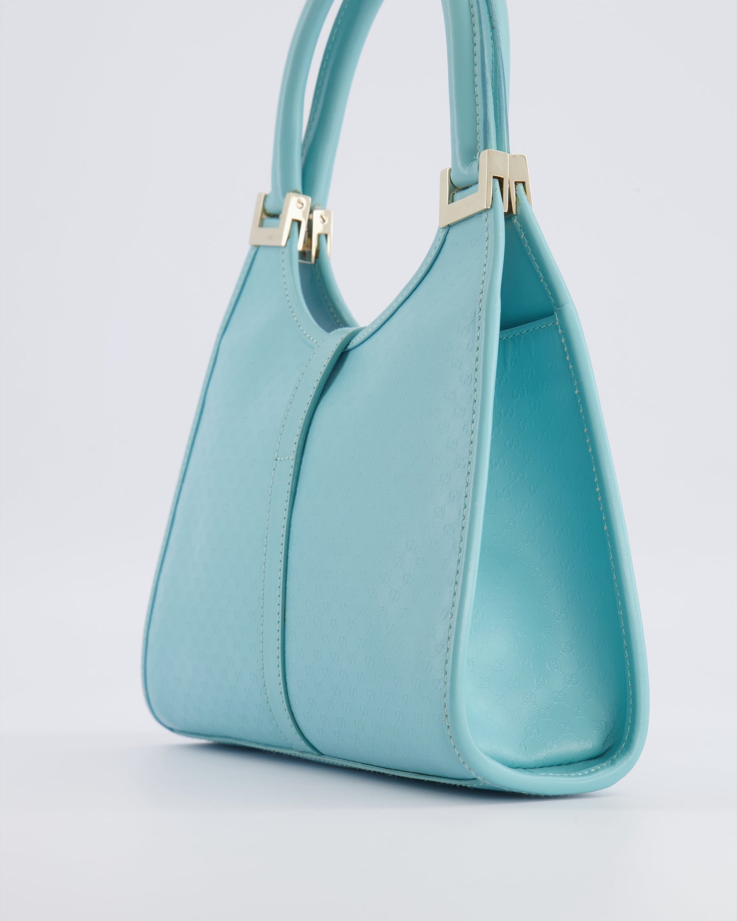Gucci Baby Blue   GG Leather Small Jackie Bag with Champagne Gold Hardware