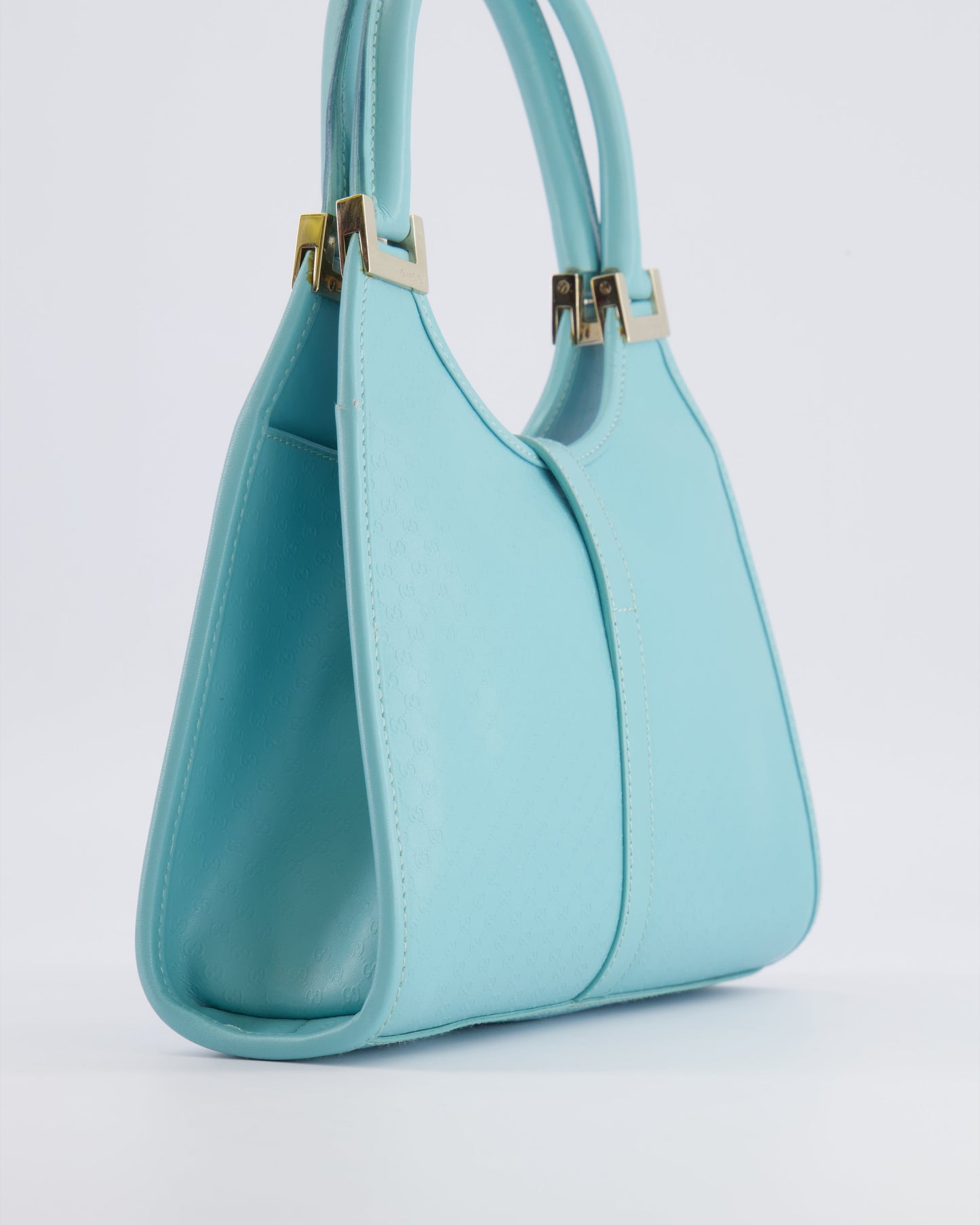 Gucci Baby Blue   GG Leather Small Jackie Bag with Champagne Gold Hardware