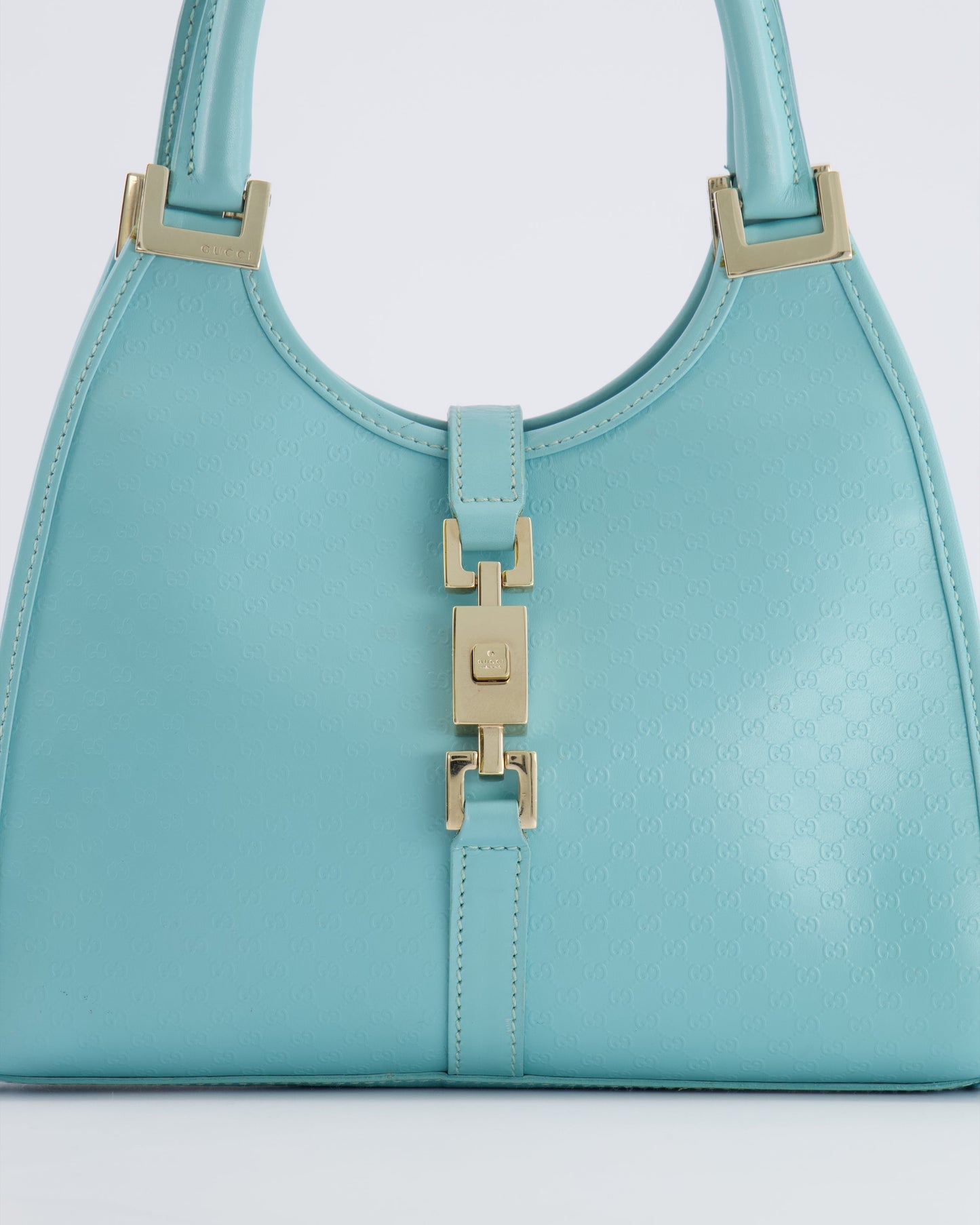 Gucci Baby Blue   GG Leather Small Jackie Bag with Champagne Gold Hardware
