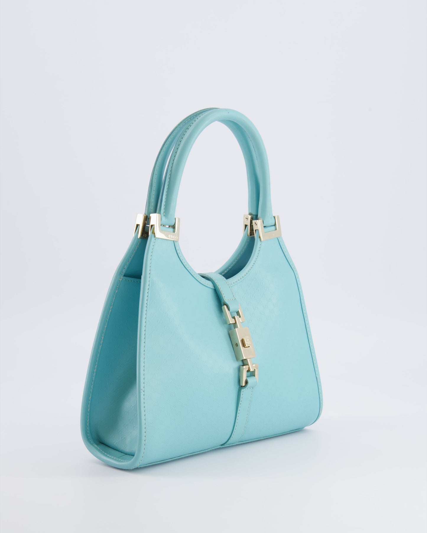 Gucci Baby Blue   GG Leather Small Jackie Bag with Champagne Gold Hardware