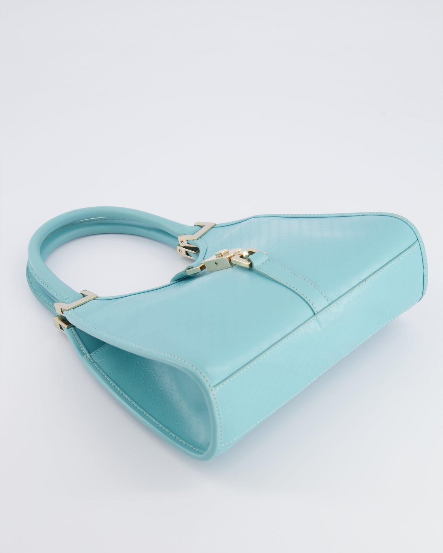 Gucci Baby Blue   GG Leather Small Jackie Bag with Champagne Gold Hardware