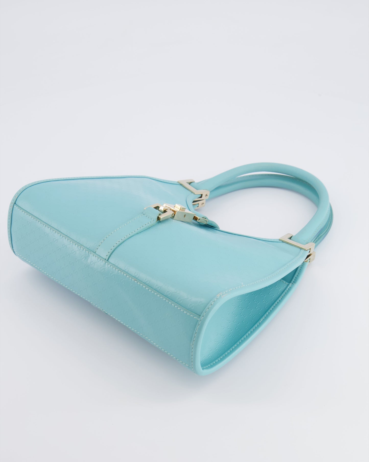 Gucci Baby Blue   GG Leather Small Jackie Bag with Champagne Gold Hardware