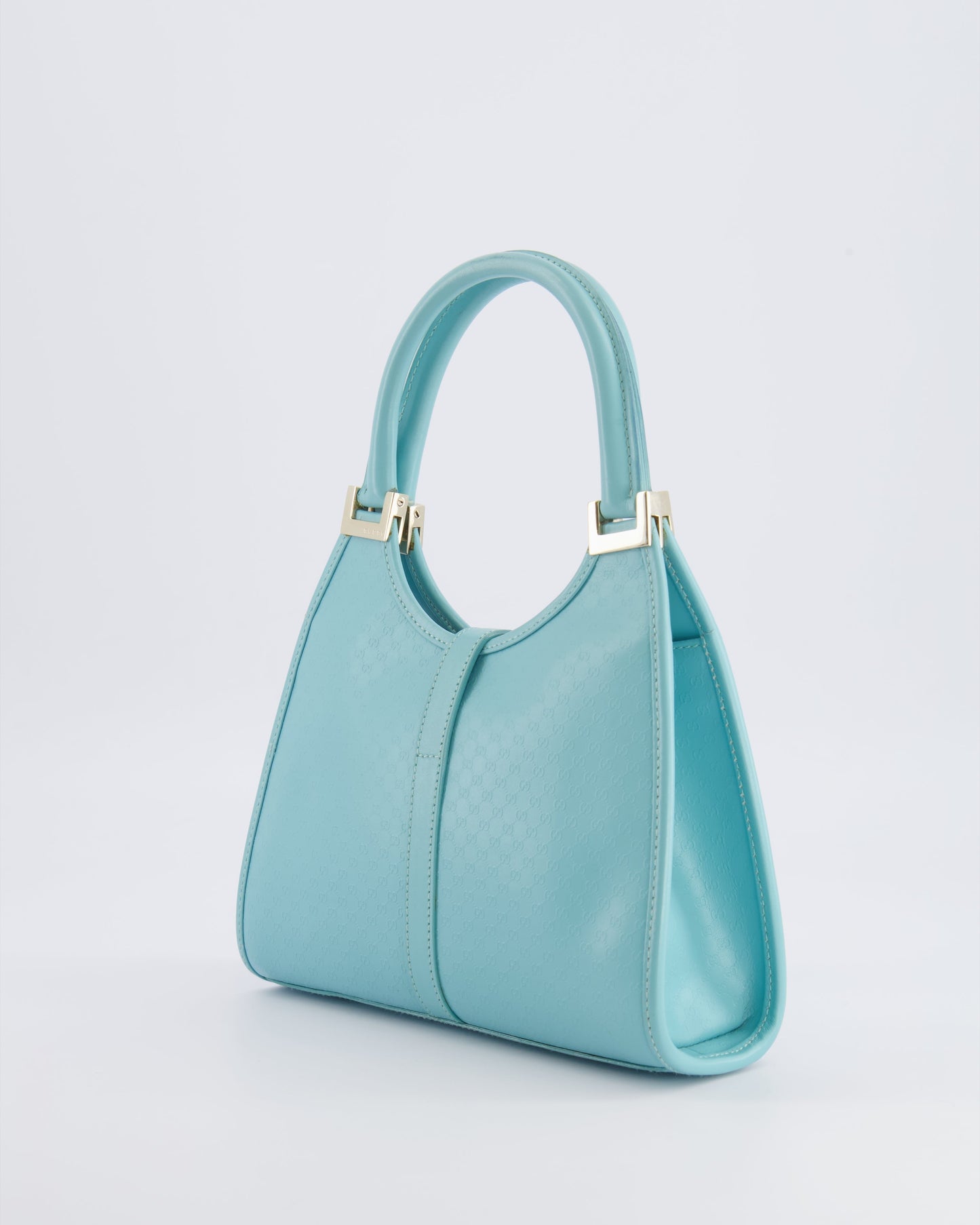 Gucci Baby Blue   GG Leather Small Jackie Bag with Champagne Gold Hardware