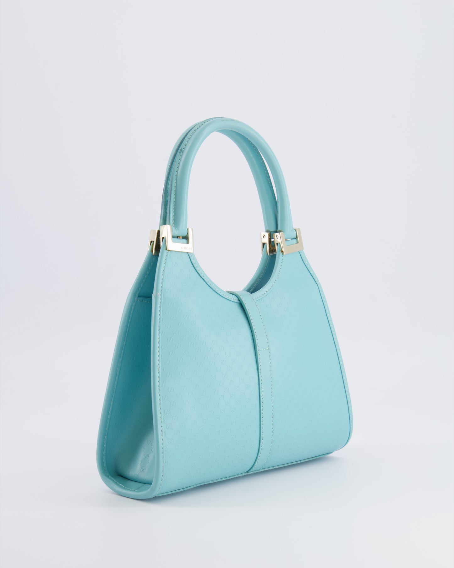 Gucci Baby Blue   GG Leather Small Jackie Bag with Champagne Gold Hardware