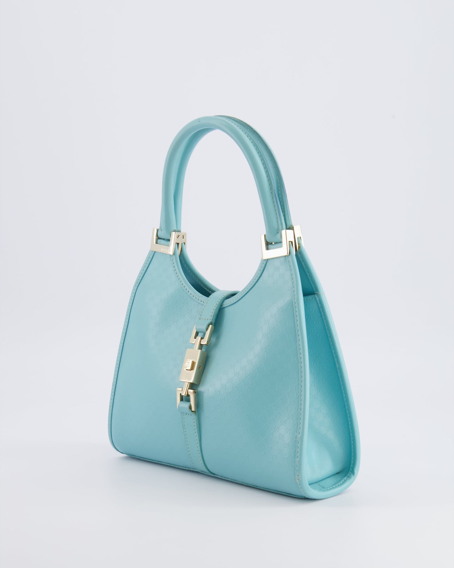Gucci Baby Blue   GG Leather Small Jackie Bag with Champagne Gold Hardware