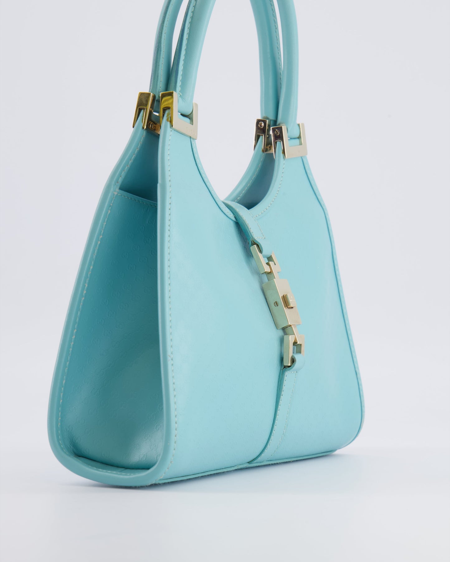 Gucci Baby Blue   GG Leather Small Jackie Bag with Champagne Gold Hardware