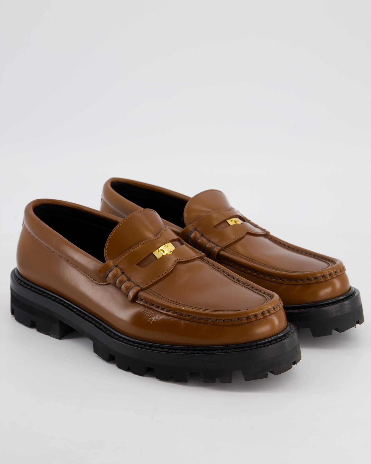 Celine Brown Platform Loafer with Triomphe Logo Detail Size EU 37