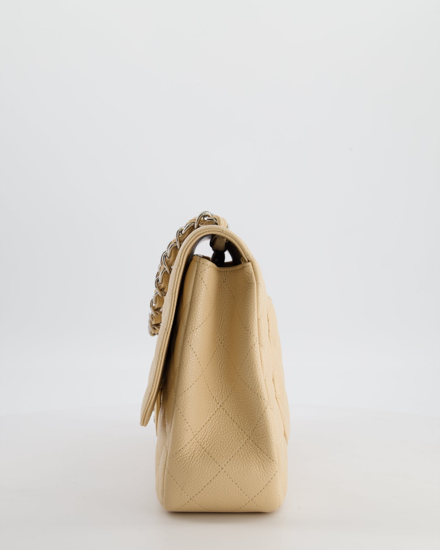 Chanel Beige Jumbo Classic Single Flap Bag in Caviar Leather with Silver Hardware