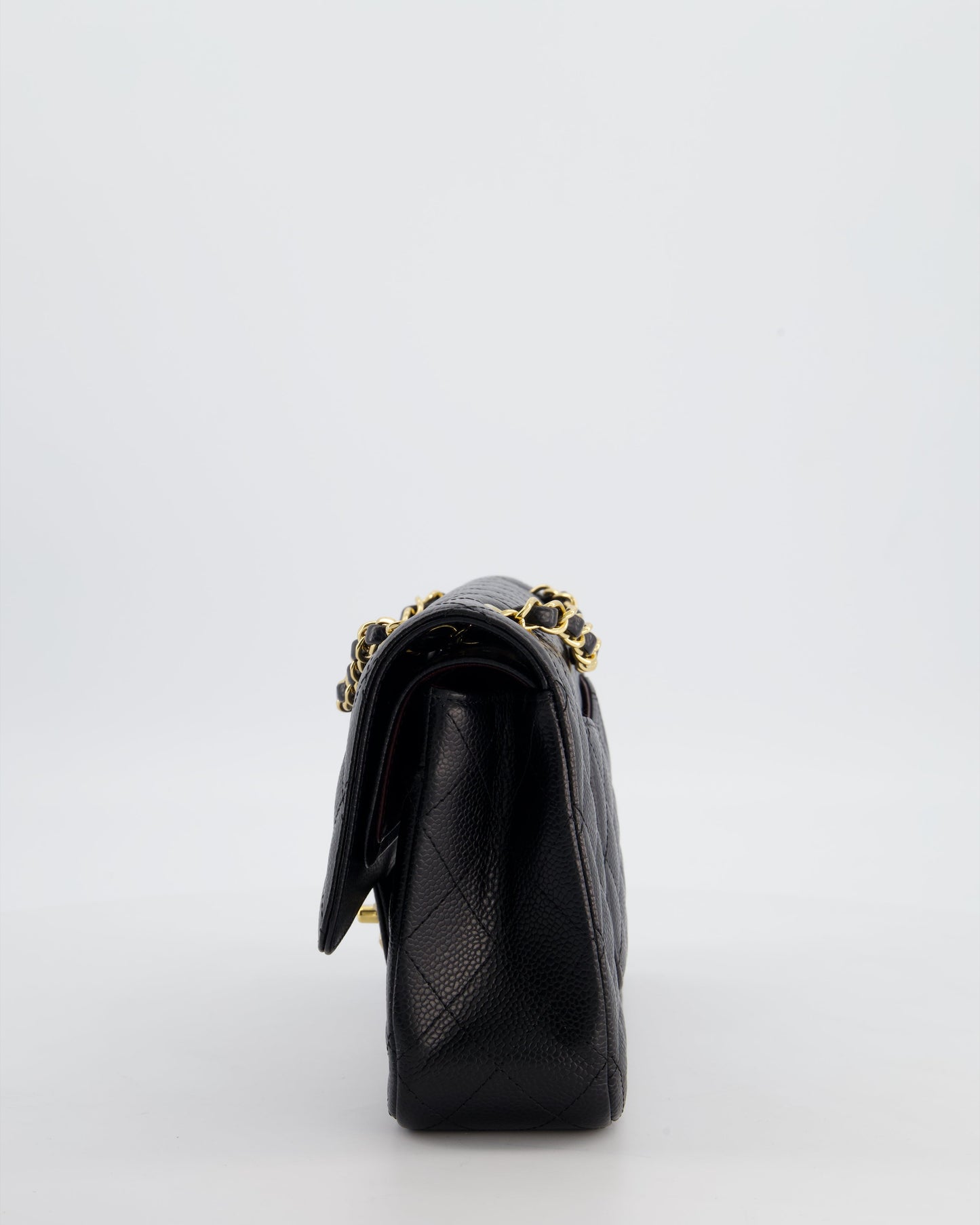 Chanel Medium Black Stitched Edge Classic Double Flap Bag in Caviar Leather with Gold Hardware