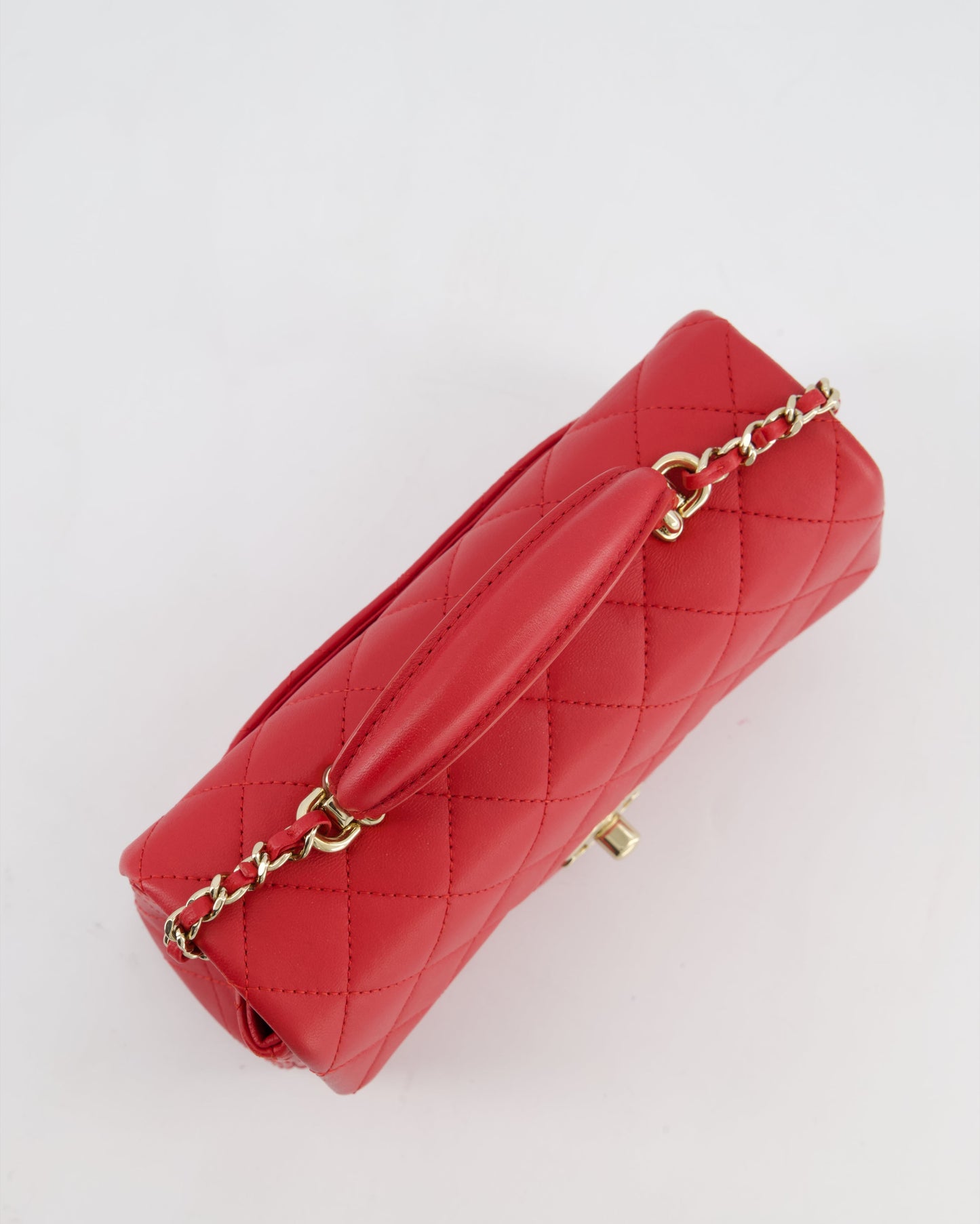 Chanel Mini Rectangular Top Handle Bag in Cherry Red Lambskin Leather with Champagne Gold Hardware