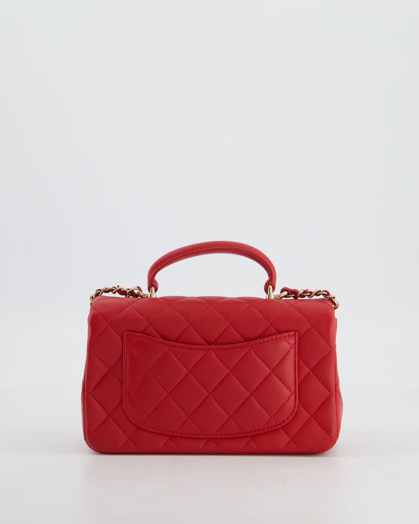 Chanel Mini Rectangular Top Handle Bag in Cherry Red Lambskin Leather with Champagne Gold Hardware