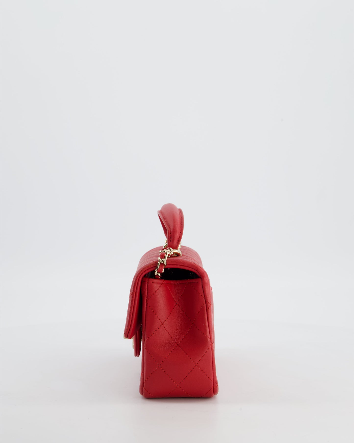 Chanel Mini Rectangular Top Handle Bag in Cherry Red Lambskin Leather with Champagne Gold Hardware