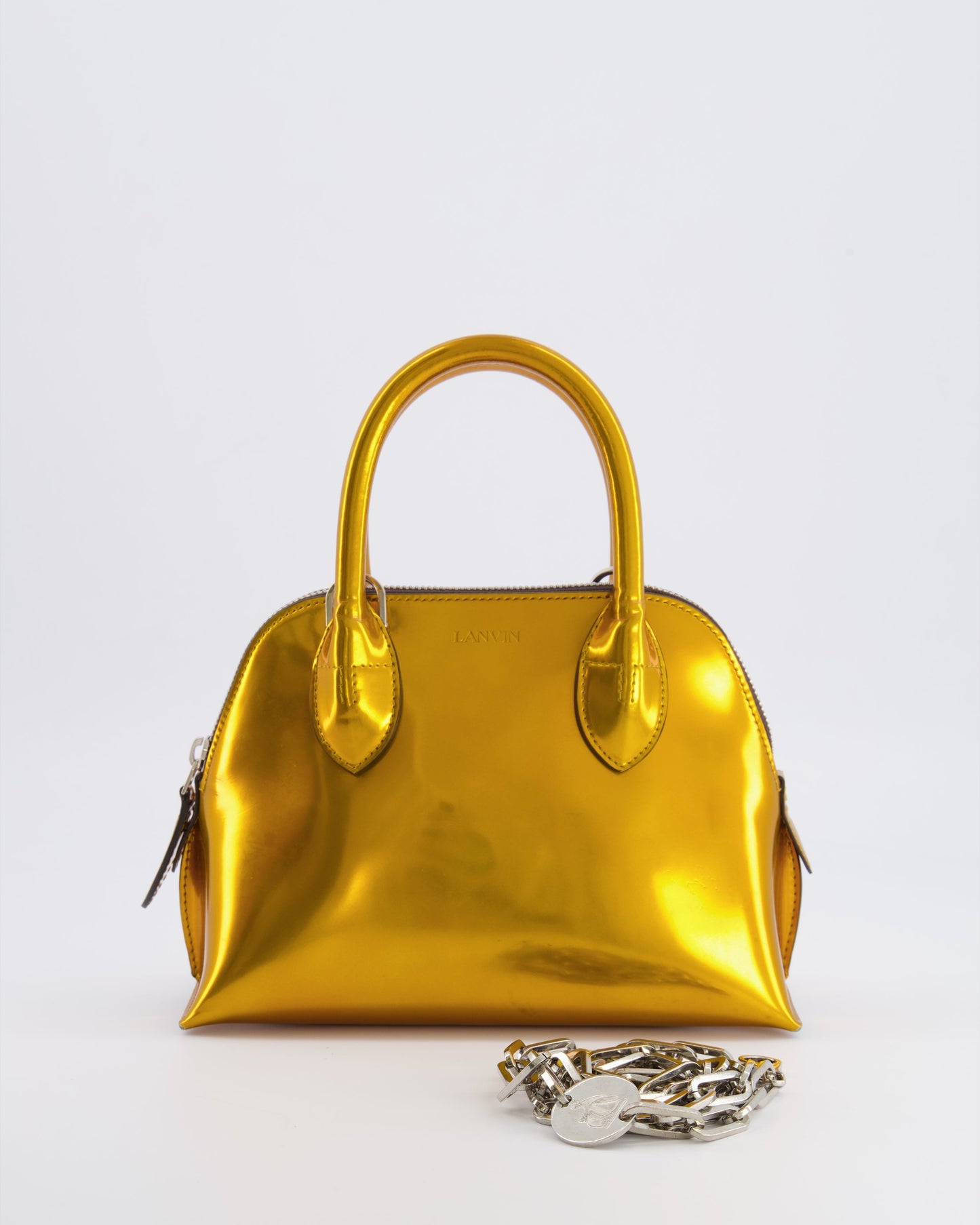 Lanvin Metallic Gold Small Top Handle Magot Bag with Silver Chain Strap RRP £1,300