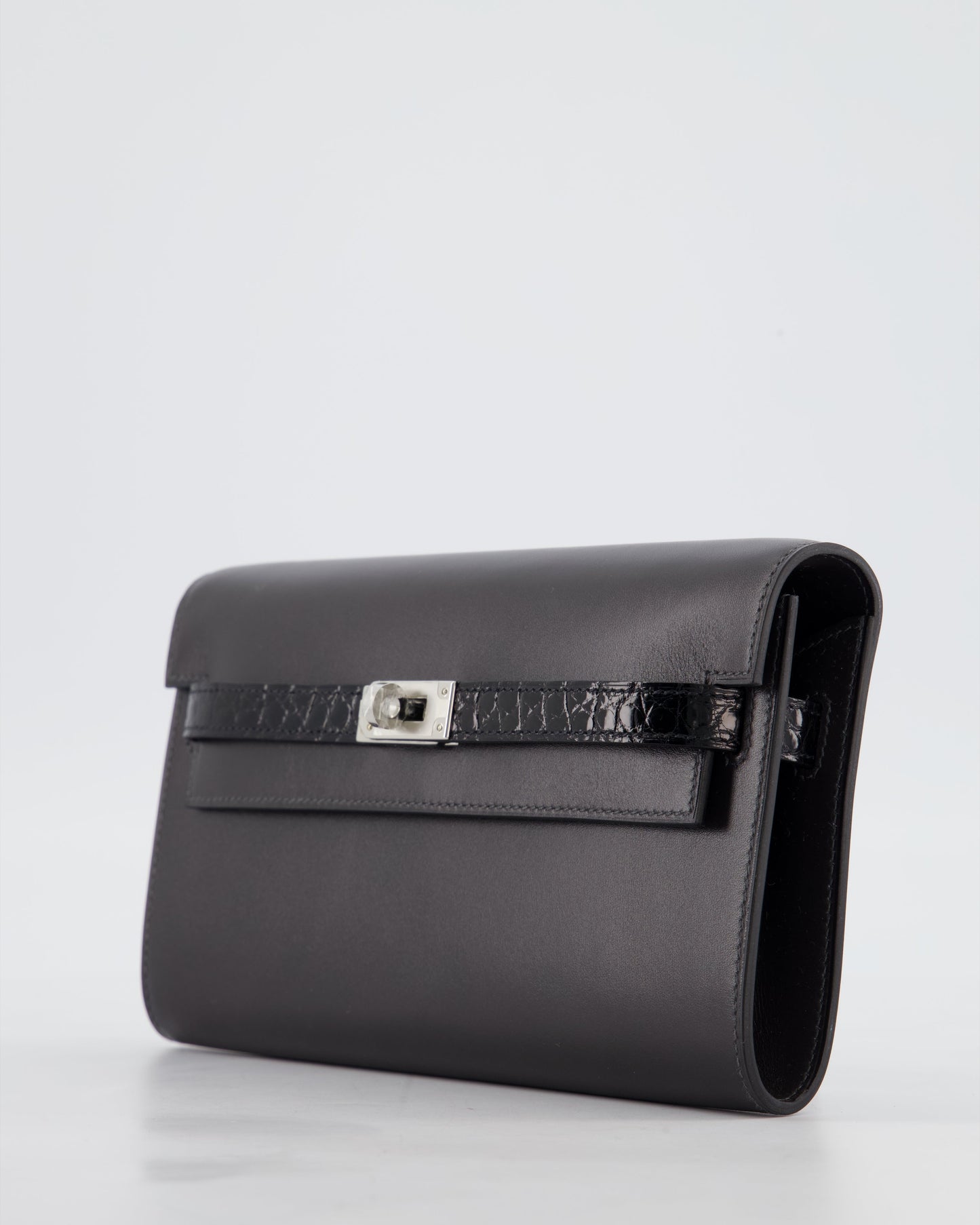 *SUPER RARE* Herm�s Kelly To Go Touch Bag in Graphite Box Calf Leather & Noir Alligator Mississippiensis with Palladium Hardware