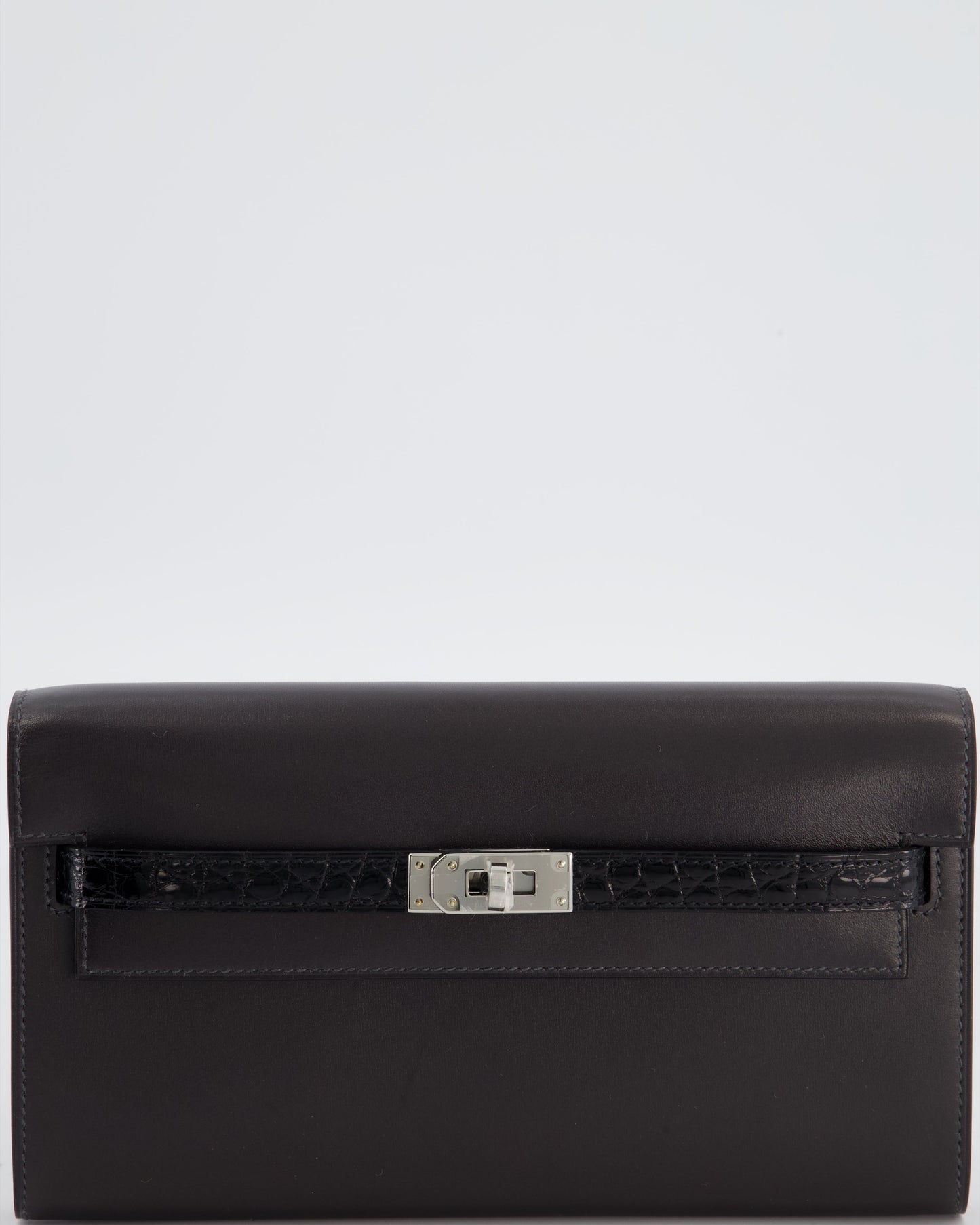 *SUPER RARE* Herm�s Kelly To Go Touch Bag in Graphite Box Calf Leather & Noir Alligator Mississippiensis with Palladium Hardware