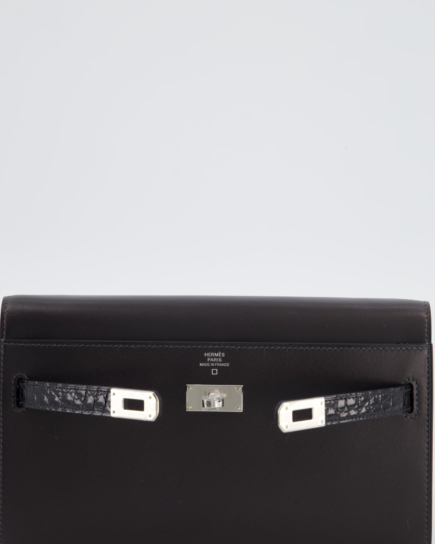 *SUPER RARE* Herm�s Kelly To Go Touch Bag in Graphite Box Calf Leather & Noir Alligator Mississippiensis with Palladium Hardware