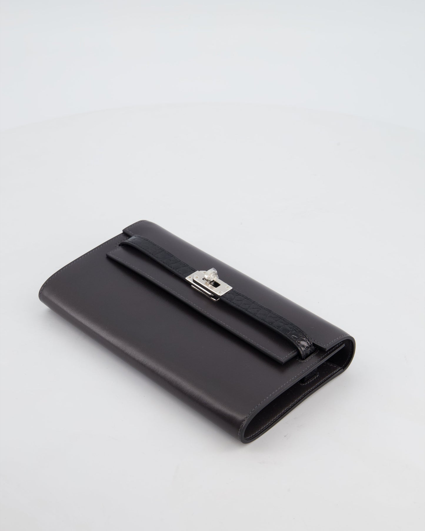 *SUPER RARE* Herm�s Kelly To Go Touch Bag in Graphite Box Calf Leather & Noir Alligator Mississippiensis with Palladium Hardware