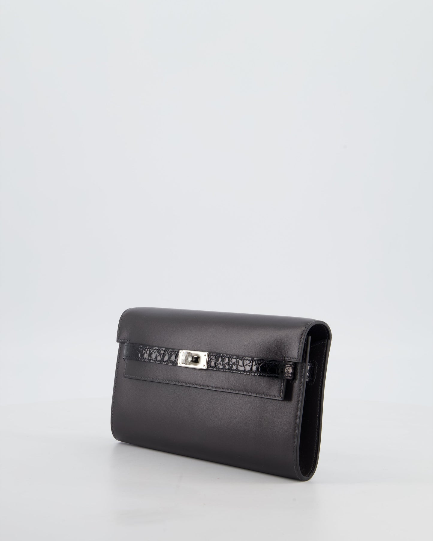 *SUPER RARE* Herm�s Kelly To Go Touch Bag in Graphite Box Calf Leather & Noir Alligator Mississippiensis with Palladium Hardware