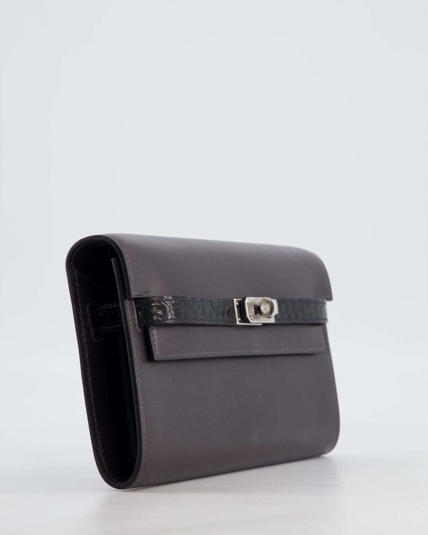 *SUPER RARE* Herm�s Kelly To Go Touch Bag in Graphite Box Calf Leather & Noir Alligator Mississippiensis with Palladium Hardware