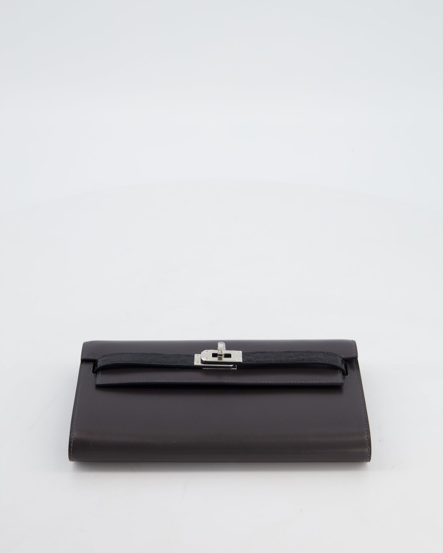 *SUPER RARE* Herm�s Kelly To Go Touch Bag in Graphite Box Calf Leather & Noir Alligator Mississippiensis with Palladium Hardware