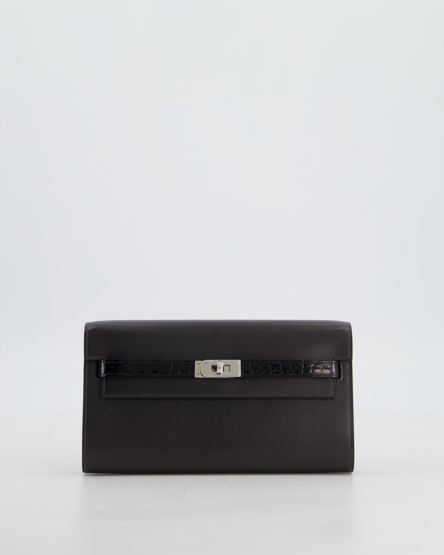 *SUPER RARE* Herm�s Kelly To Go Touch Bag in Graphite Box Calf Leather & Noir Alligator Mississippiensis with Palladium Hardware