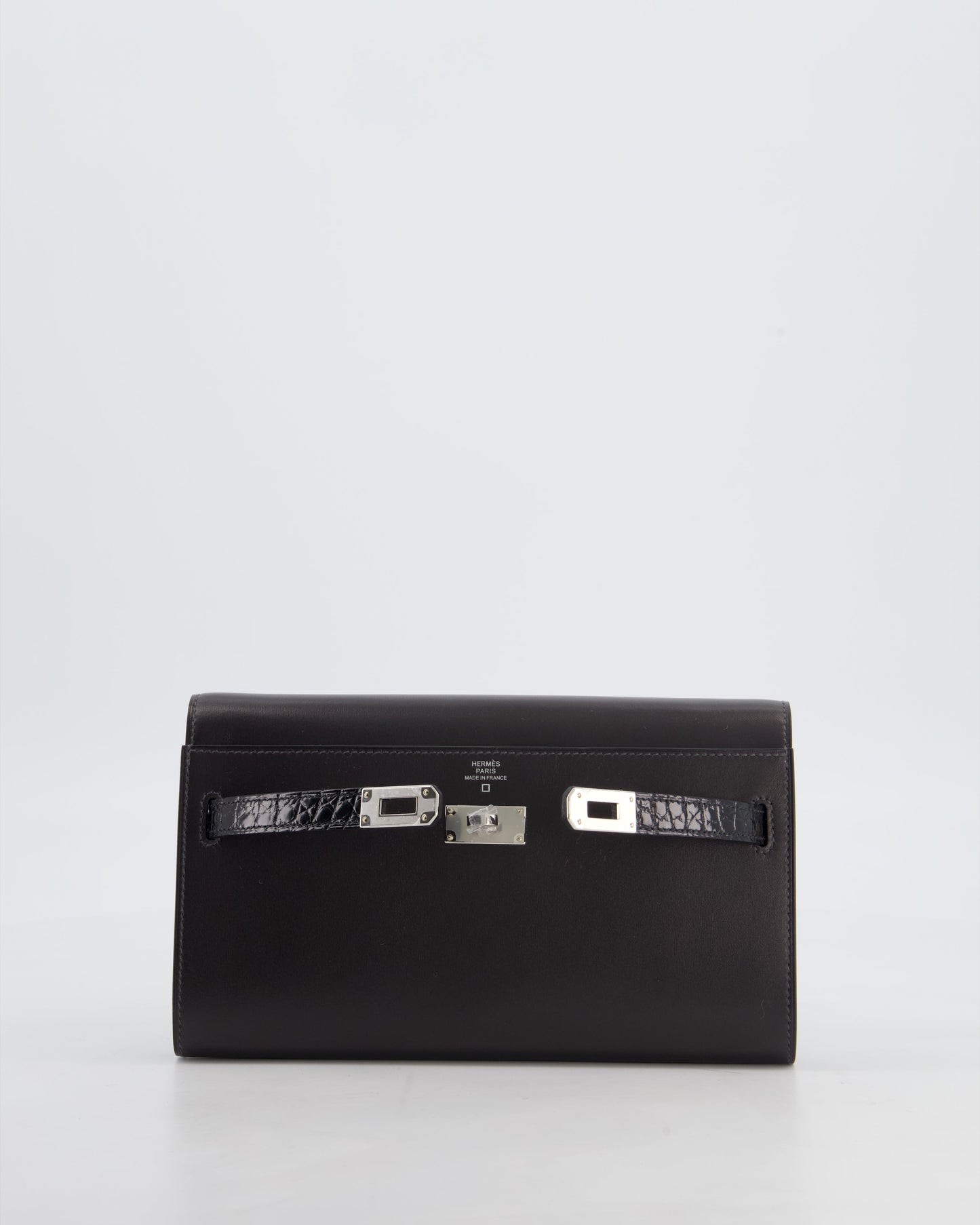 *SUPER RARE* Herm�s Kelly To Go Touch Bag in Graphite Box Calf Leather & Noir Alligator Mississippiensis with Palladium Hardware
