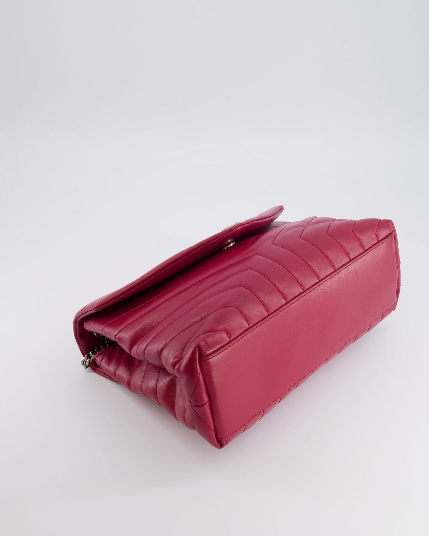 Saint Laurent Red Lambskin Large Loulou Bag with Silver Hardware RRP £2,615