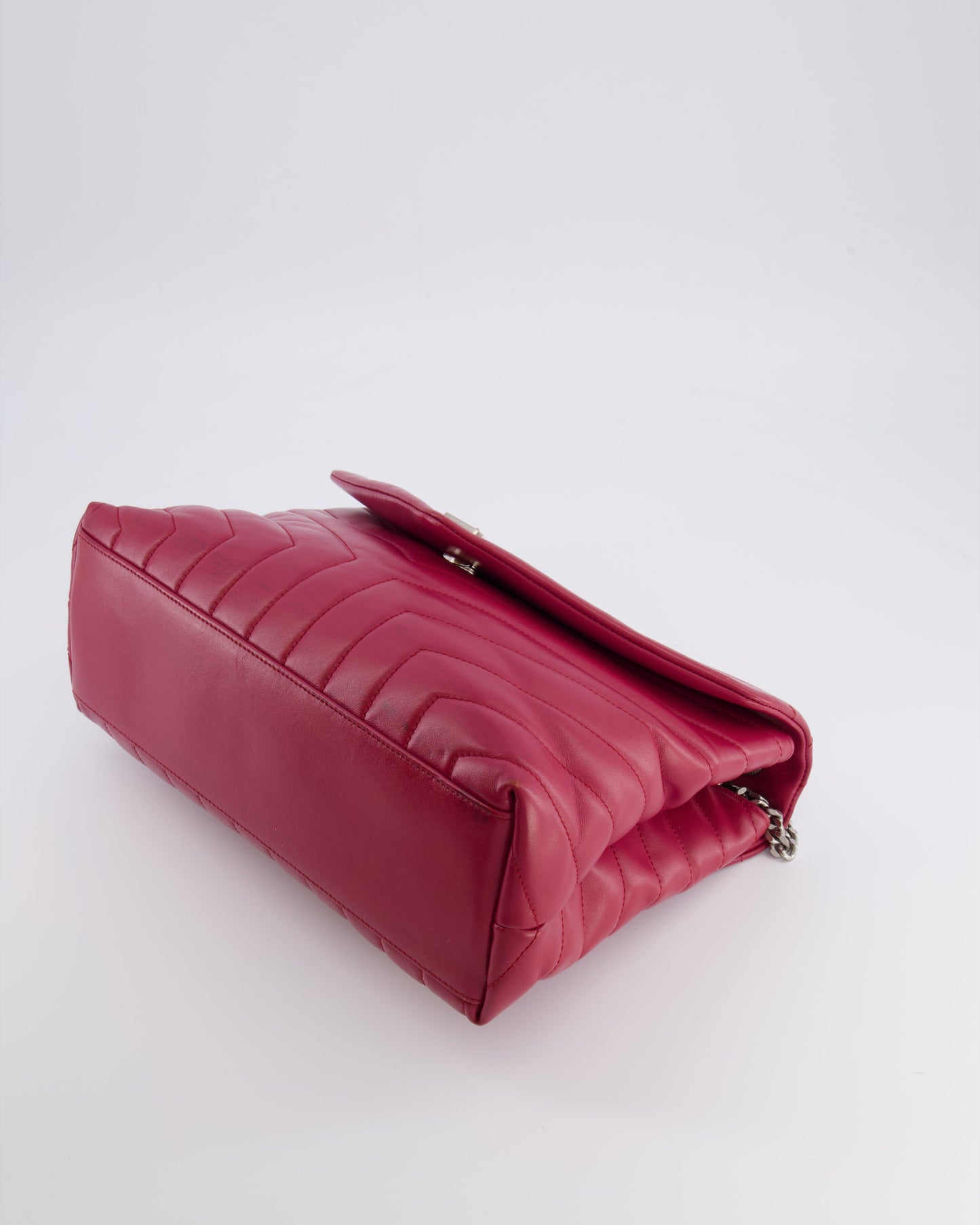 Saint Laurent Red Lambskin Large Loulou Bag with Silver Hardware RRP £2,615