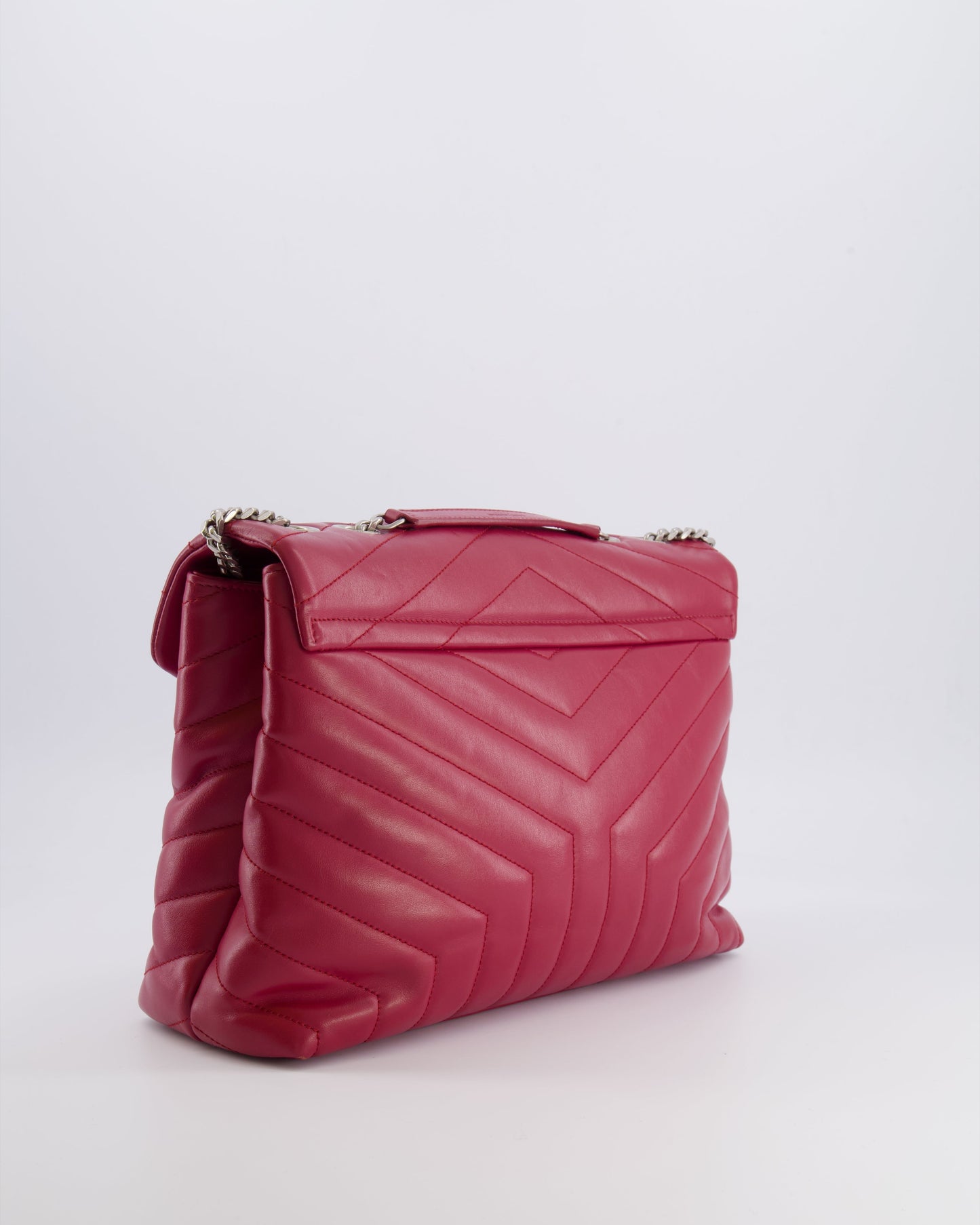 Saint Laurent Red Lambskin Large Loulou Bag with Silver Hardware RRP £2,615