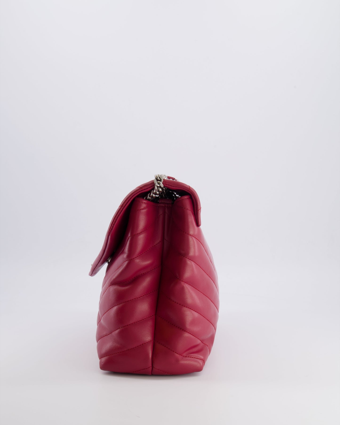 Saint Laurent Red Lambskin Large Loulou Bag with Silver Hardware RRP £2,615