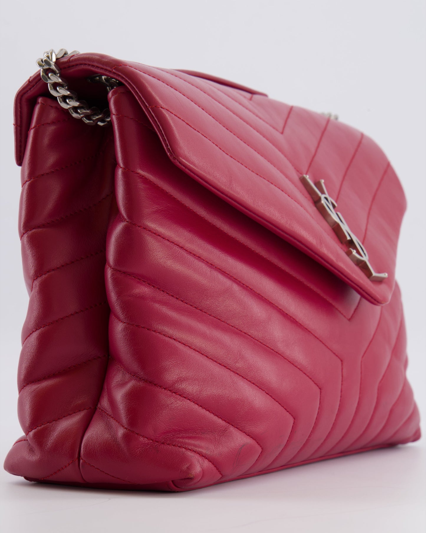 Saint Laurent Red Lambskin Large Loulou Bag with Silver Hardware RRP £2,615