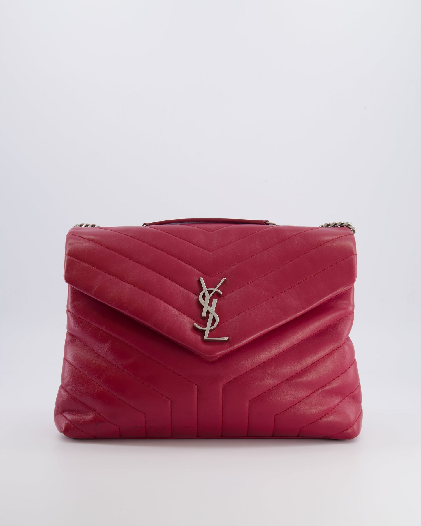 Saint Laurent Red Lambskin Large Loulou Bag with Silver Hardware RRP £2,615