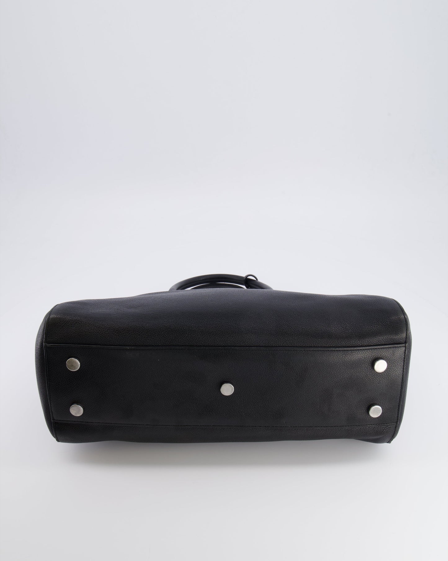Saint Laurent Black Leather Rive Gauche Tote Bag with Silver Hardware