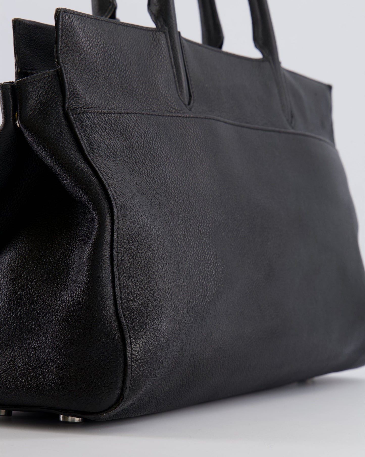 Saint Laurent Black Leather Rive Gauche Tote Bag with Silver Hardware