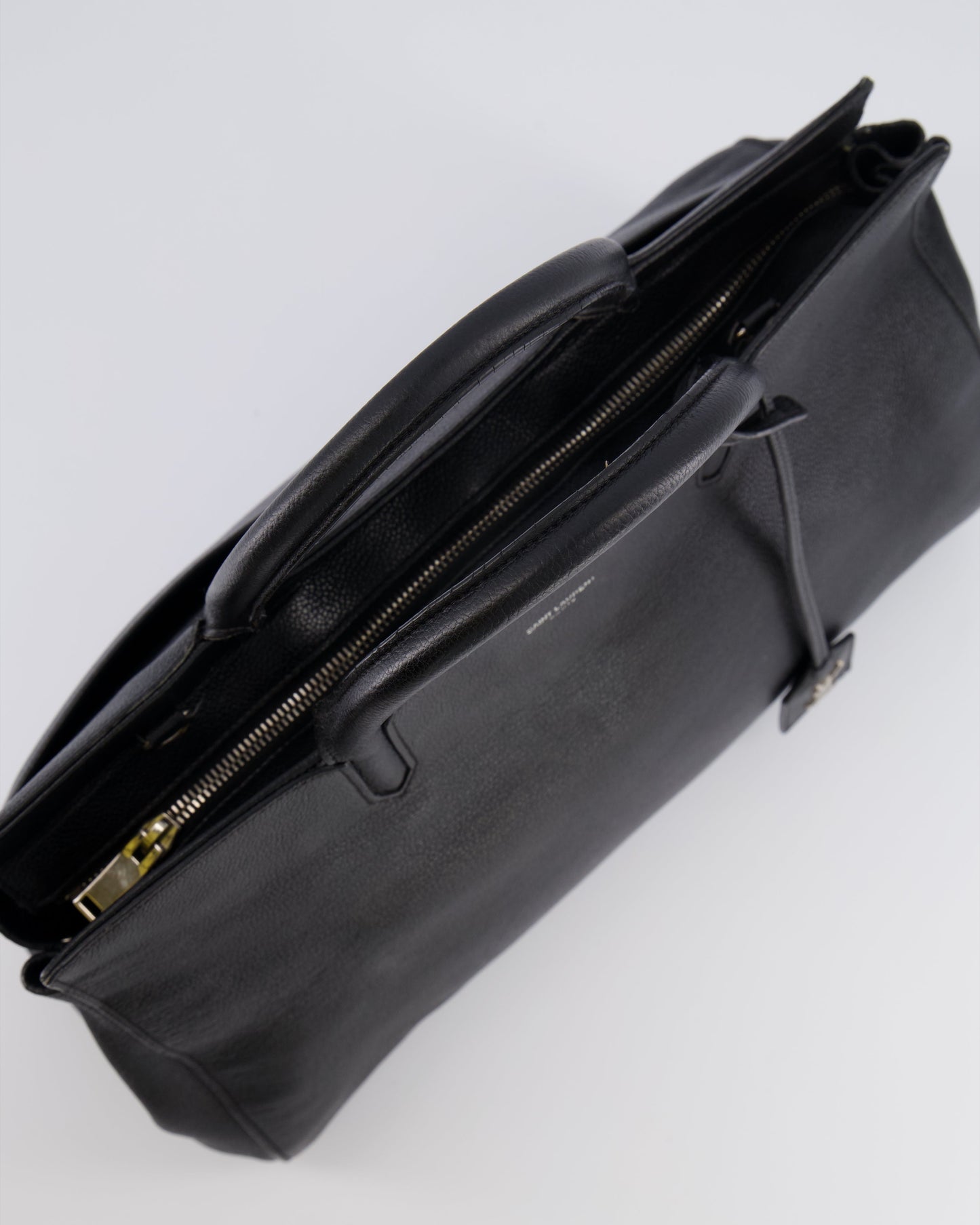 Saint Laurent Black Leather Rive Gauche Tote Bag with Silver Hardware