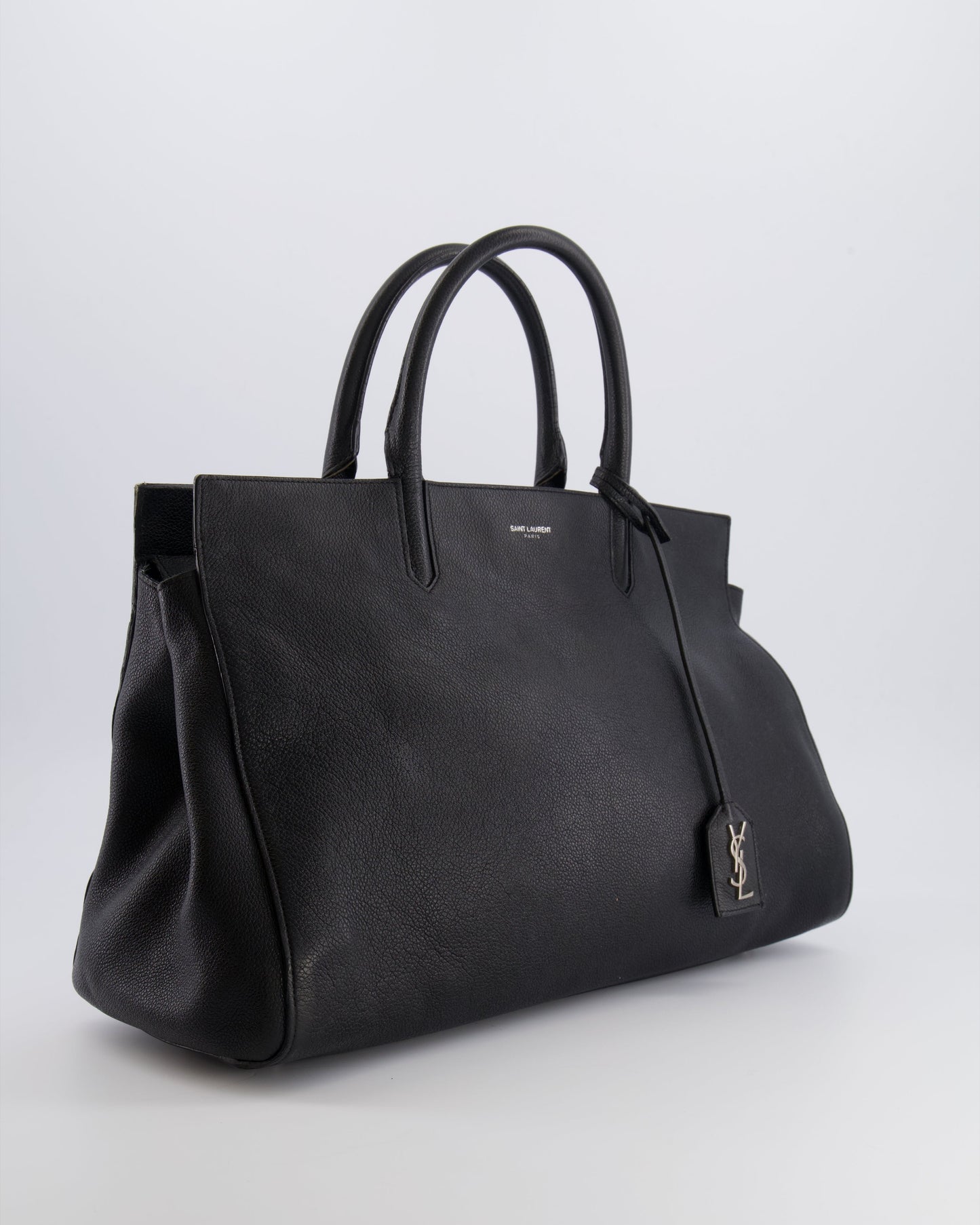 Saint Laurent Black Leather Rive Gauche Tote Bag with Silver Hardware