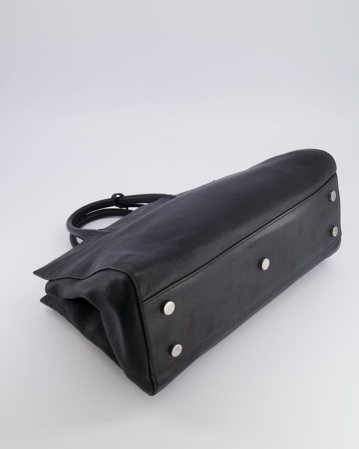 Saint Laurent Black Leather Rive Gauche Tote Bag with Silver Hardware