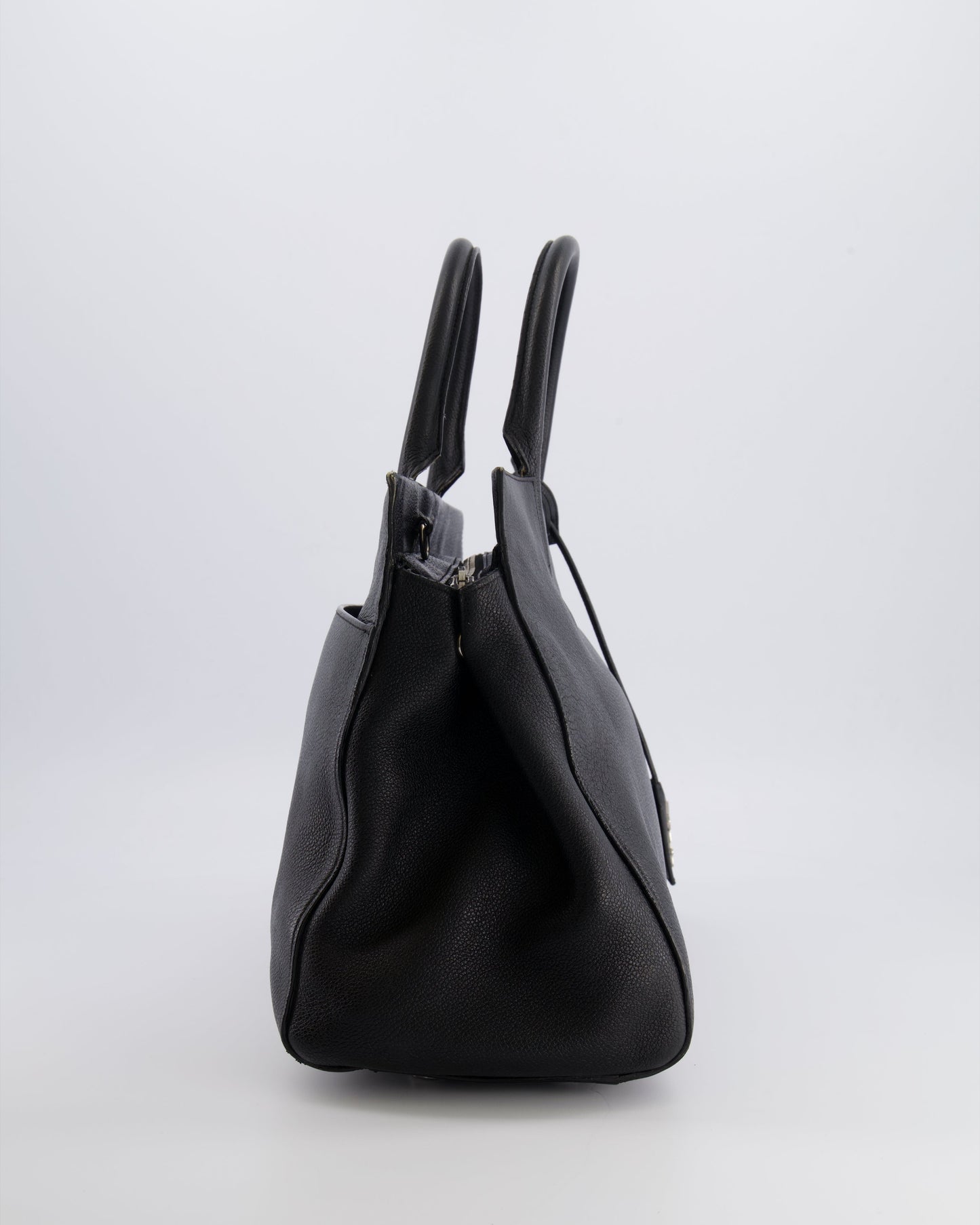 Saint Laurent Black Leather Rive Gauche Tote Bag with Silver Hardware