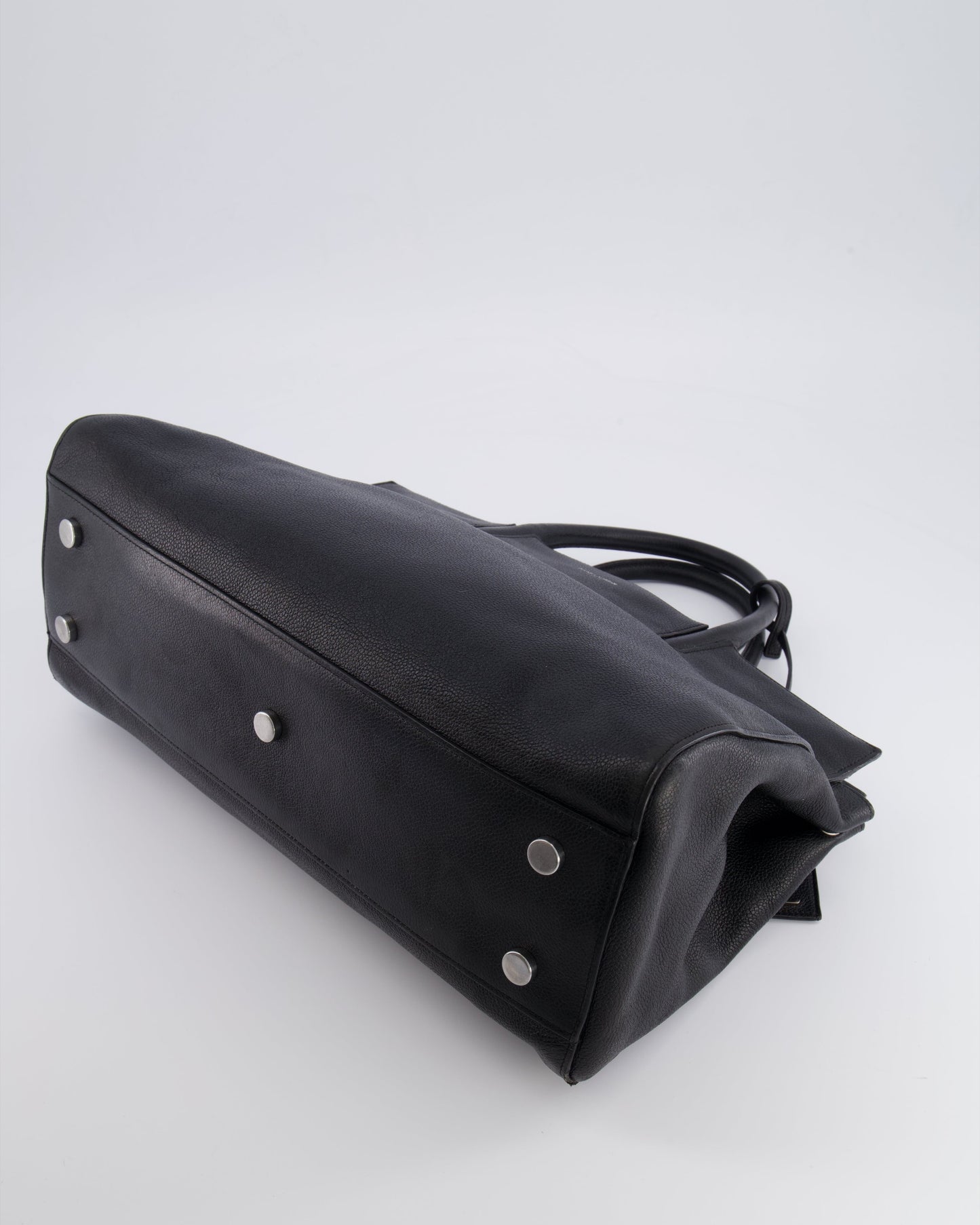Saint Laurent Black Leather Rive Gauche Tote Bag with Silver Hardware