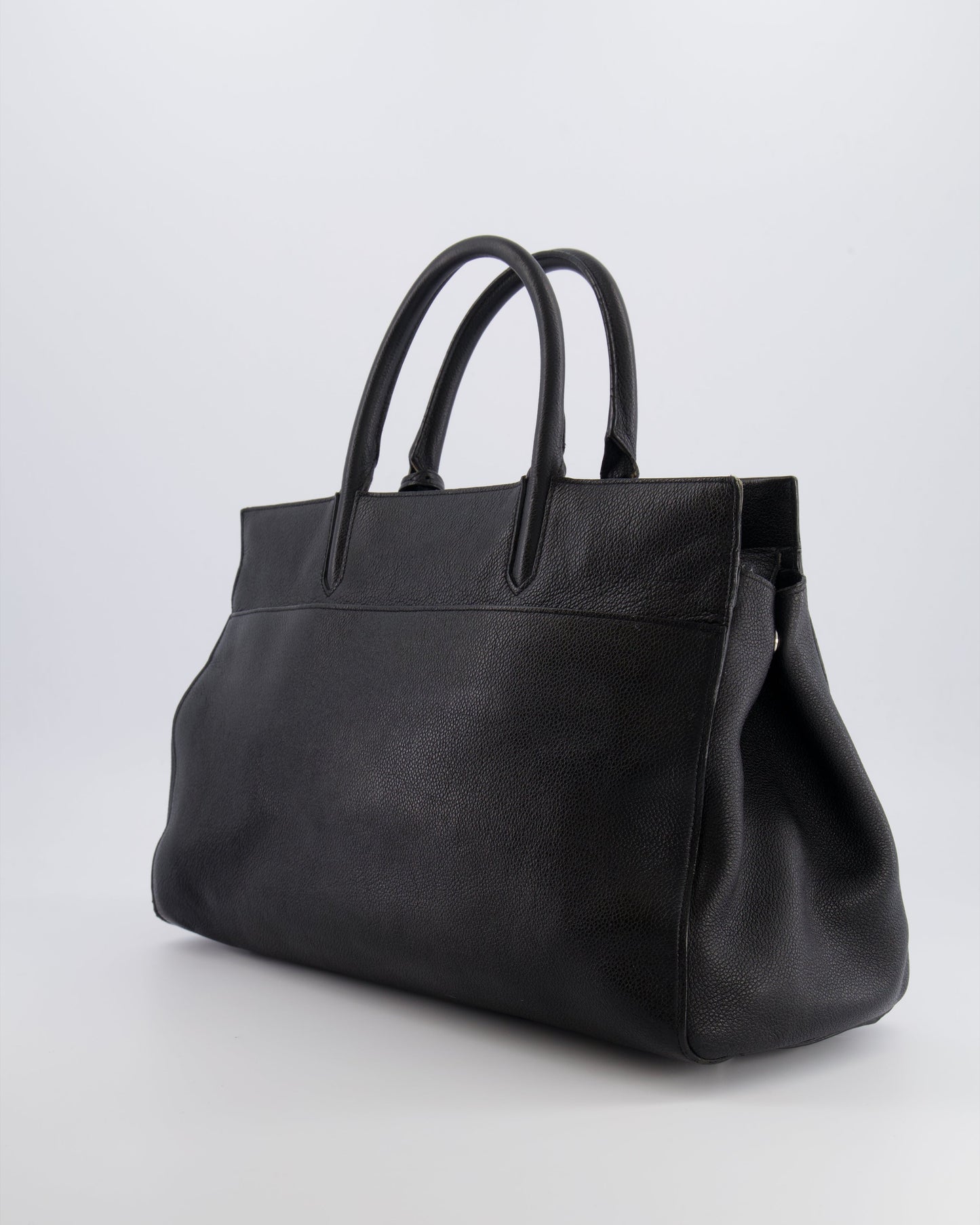Saint Laurent Black Leather Rive Gauche Tote Bag with Silver Hardware