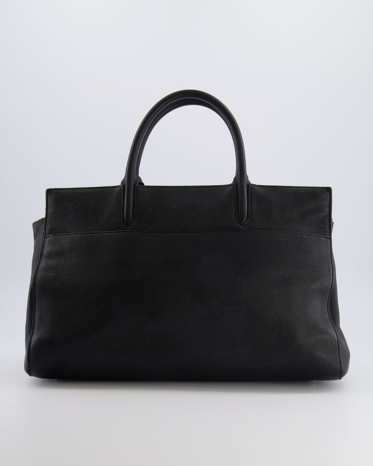Saint Laurent Black Leather Rive Gauche Tote Bag with Silver Hardware